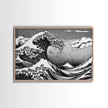 Carregar imagem no visualizador da galeria, Black and White Wave Canvas Print, Hokusai Inspired Wall Art, Japanese Style Wall Art, Living Room Home Decor, Unique Wall Art
