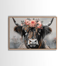 Carregar imagem no visualizador da galeria, Framed Wall Art Texas Cattle, Wood Framed Canvas Print, Farmhouse Decor, Minimalist Rustic Farmhouse Painting, Vacation Home Decor, Western
