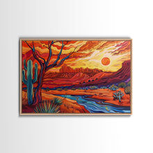 Load image into Gallery viewer, Midcentury Modern Pop Art Desert Landscape Painting Canvas Print, Framed Wall Art, Southwestern Decor, Home Decor Wall Art, Country Decor
