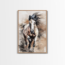 Cargar imagen en el visor de la galería, Charging Horse with Dust - Framed Canvas Print, Intense Living Room Art, Bold Bedroom Decor, Equestrian Art, Wall Art
