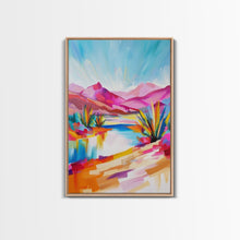 Load image into Gallery viewer, Bright Southwestern Landscape Art - Framed Canvas Print, Desert Decor, Vibrant Living Room Wall Art, Colorful Nature Scene
