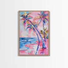 Load image into Gallery viewer, Vibrant Palm Trees and Ocean Waves in Abstract Style - Framed Canvas Print, Coastal Wall Art, Tropical Beach Decor for Living Room
