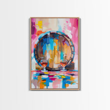 Carregar imagem no visualizador da galeria, Abstract Wine Barrel with Glasses - Framed Canvas Print, Modern Wine Art, Bar Decor, Wine Lover&#39;s Gift
