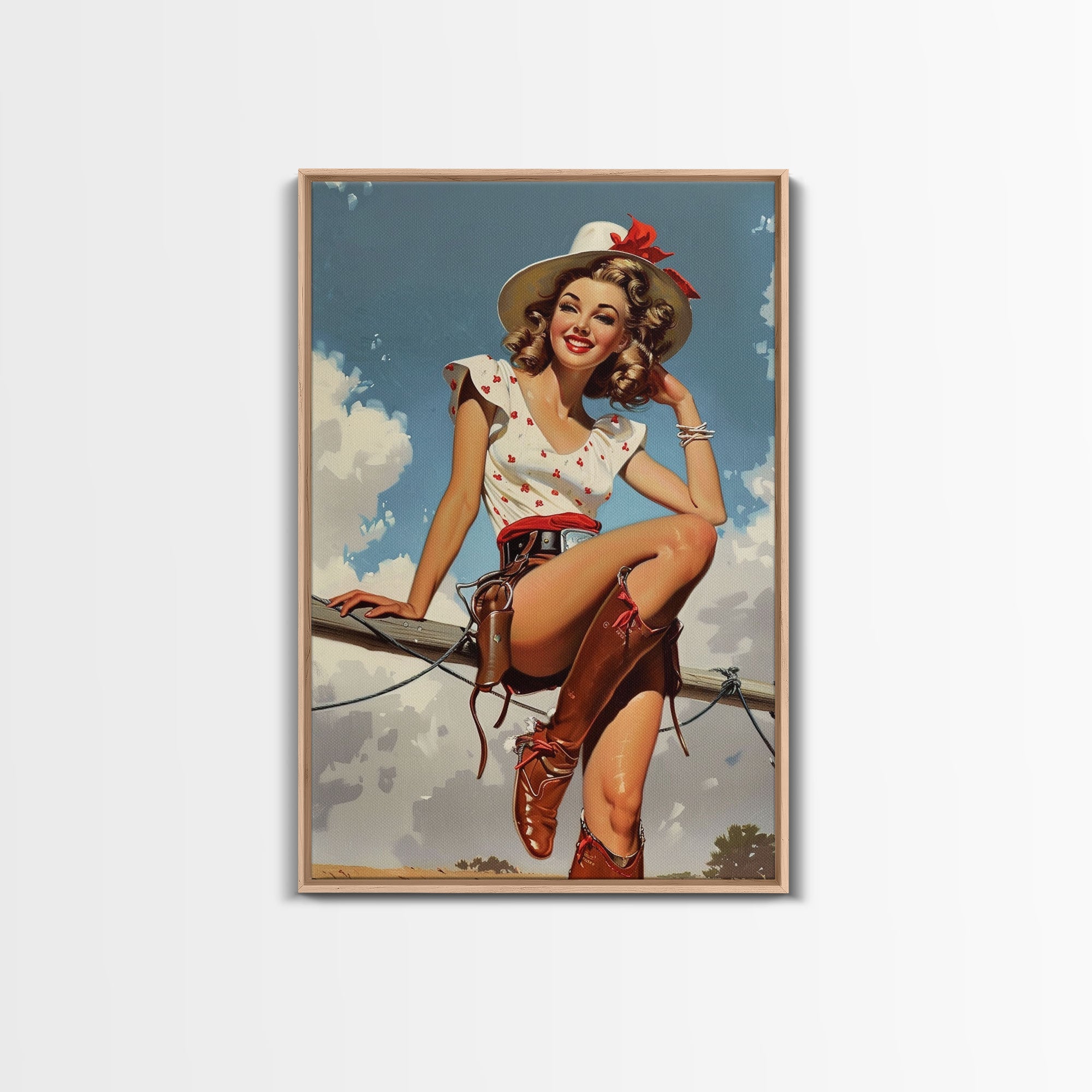 小物 50s style western pinup girll WACKOMARIA Classic Cowgirl Pin-Up Art Print, Vintage Western Framed