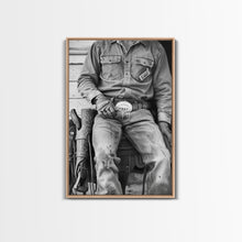 Load image into Gallery viewer, Close-Up of Cowboy&#39;s Belt and Saddle in Detailed Black and White Photography for Western Wall Art, Canvas Prints, Rustic Home Decor, Art
