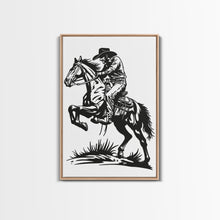 Load image into Gallery viewer, Cowboy Riding Horse with Reins - Framed Canvas Print, Western Wall Art, Rustic Decor, Living Room and Bedroom Art Print
