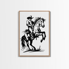 Load image into Gallery viewer, Dynamic Cowboy on Rearing Horse - Framed Canvas Print, Western Wall Art, Rustic Decor, Living Room and Bedroom Art Print
