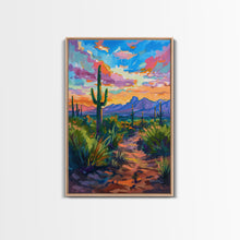 Load image into Gallery viewer, Framed Canvas Print, Sunset Over Desert with Cacti, Stunning Wall Art for Living Room or Bedroom Decor

