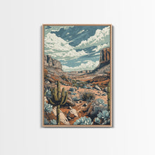 Carregar imagem no visualizador da galeria, Vintage Western Desert Landscape Art Print, Retro Cactus Framed Canvas, Scenic Southwest Artwork, Unique Desert Wall Decor
