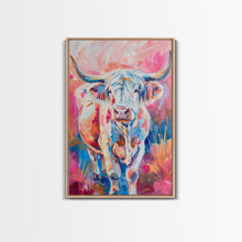 Load image into Gallery viewer, Colorful Highland Cow Art - Rustic Farmhouse Wall Decor, Vibrant Animal Painting, Living Room Art, Highland Cow Canvas Print
