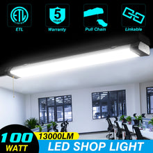 Carregar imagem no visualizador da galeria, 100W Linkable LED Shop Light | 4FT 13000LM 5000K | With Plug | 120V LED Garage Ceiling Workshop Light | ON/Off Pull Chain | Suspended &amp; Flush Mount
