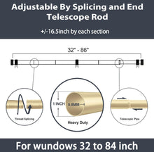 Carregar imagem no visualizador da galeria, Zeerobee Curtain Rods for Windows 48 to 84, 1 Inch Gold Curtain Rod Set, Heavy Duty Drapery Rods with Adjustable Curtain Rods, Outdoor Modern Curtain
