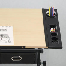 Cargar imagen en el visor de la galería, adjustable drawing drafting table desk with 2 drawers for home office and school with stool(wood)
