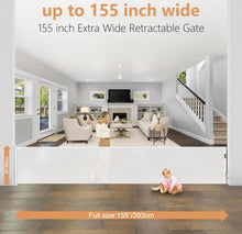Load image into Gallery viewer, BETERTEK 155 Inch Extra Wide Retractable Baby Gates Extra Wide Baby Gate for Large Openings Extra Long Baby Gate Indoor Extra Large Baby Gate Retractable
