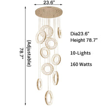 Load image into Gallery viewer, 10 Lights - Hanging LED crystal lamp for staircase, lobby, living space, stairwell
