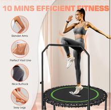 Carregar imagem no visualizador da galeria, BCAN 450/550 LBS Foldable Mini Trampoline, 40&quot;/48&quot;/50&quot; Fitness Trampoline with Bungees, U/T Shape Adjustable Foam Handle, Stable &amp; Quiet Exercise Rebo
