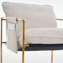 Carregar imagem no visualizador da galeria, 2 Sets 1 Case, Upholstered Hanging Armchair with Arm PocketsMetal frame, gold-plated craftsmanship, crushed foam cushions and skin-friendly woven fabric for living room and bedroom. Beige
