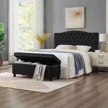 Load image into Gallery viewer, Upholstered tufted button storage bench, Faux leather entry bench with spindle wooden legs, Bed bench- Black
