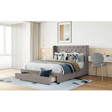 Load image into Gallery viewer, Queen Size Storage Bed Velvet Upholstered Platform Bed with Wingback Headboard and a Big Drawer (Gray)
