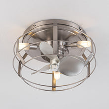 Load image into Gallery viewer, 12&quot; Flush Mount Low Profile Caged Small Ceiling Fan with Light and Remote Control
