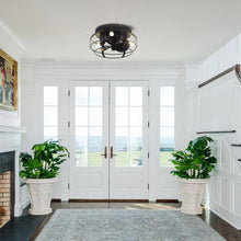 Load image into Gallery viewer, 12&quot; Flush Mount Low Profile Caged Small Ceiling Fan with Light and Remote Control
