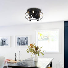 Load image into Gallery viewer, 12&quot; Industrial Flush Mount Ceiling Fan with Light and Remote Control
