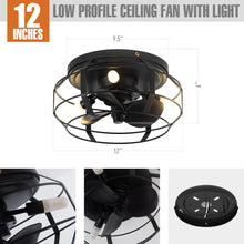 Load image into Gallery viewer, 12&quot; Flush Mount Low Profile Caged Small Ceiling Fan with Light and Remote Control
