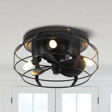 Load image into Gallery viewer, 12&quot; Industrial Flush Mount Ceiling Fan with Light and Remote Control
