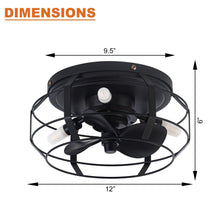 Load image into Gallery viewer, 12&quot; Industrial Flush Mount Ceiling Fan with Light and Remote Control
