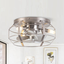 Load image into Gallery viewer, 12&quot; Flush Mount Low Profile Caged Small Ceiling Fan with Light and Remote Control
