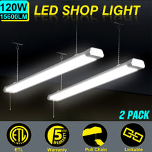 Carregar imagem no visualizador da galeria, 120W LED Shop Light, 4FT, 16800LM, 5000K, Linkable, With Plug, 120V±10%, ON/Off Pull Chain, Suspended &amp; Flush Mount
