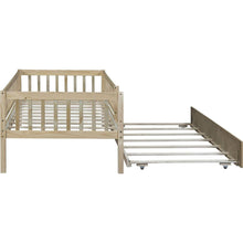 Load image into Gallery viewer, Twin Size Wood Daybed with Trundle and Fence Guardrails, Natural
