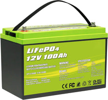Cargar imagen en el visor de la galería, 12V 100Ah LiFePO4 Deep Cycle Lithium Battery
