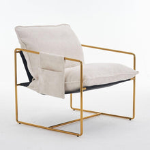 Carregar imagem no visualizador da galeria, 2 Sets 1 Case, Upholstered Hanging Armchair with Arm PocketsMetal frame, gold-plated craftsmanship, crushed foam cushions and skin-friendly woven fabric for living room and bedroom. Beige
