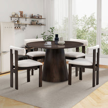 Carregar imagem no visualizador da galeria, (1 Table with 4 Chairs)Wooden Dining Table Set, Modern Round MDF Kitchen Table and Boucle Upholstered Dining Chairs for Dining Room, Kitchen, Saving Space, Dark Brown
