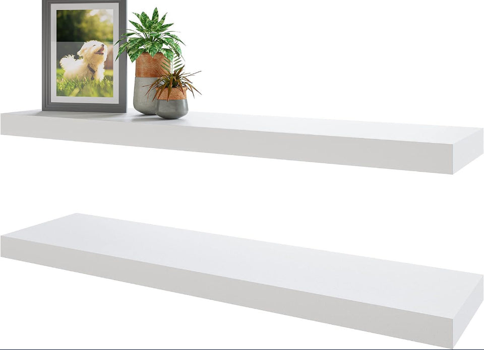 BAMEOS Floating Shelf,Wall Shelf, Decor Wall Mounted Shelves, Hanging Shelf Set for Bathroom Kitchen Living, Kitchen, Room Bedroom Storage White