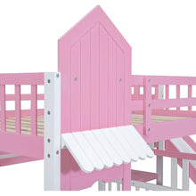 Carregar imagem no visualizador da galeria, Full-Over-Full Castle Style Bunk Bed with 2 Drawers 3 Shelves and Slide - Pink
