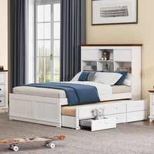 Cargar imagen en el visor de la galería, 2 Pieces Wooden Captain Bedroom Set Full Bed with Trundle and Nightstand, White+Walnut
