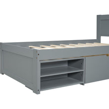 Load image into Gallery viewer, Twin Size Platform Bed With Drawer And Two Shelves, Gray
