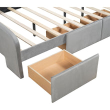 Load image into Gallery viewer, Full Size Velvet Platform Bed with Rabbit-Shaped Headboard, with Drawers, with Bed-End Storage Pocket, Gray
