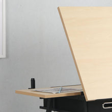 Cargar imagen en el visor de la galería, adjustable drawing drafting table desk with 2 drawers for home office and school with stool(wood)
