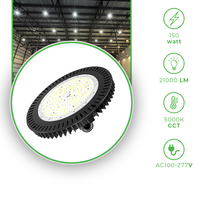 Cargar imagen en el visor de la galería, 150W UFO LED Industrial High Bay Light for Warehouse with 21,000 Lumens, 5000K Daylight White, Dimmable (0-10V), Black Finish - UL &amp; DLC Listed
