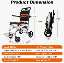 Carregar imagem no visualizador da galeria, Ultra-Light Transport Wheelchair - Folding Portable Wheelchair with Hand Brake - Trolleys for Elderly Aircraft Travel with Bag
