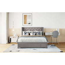 Load image into Gallery viewer, Queen Size Storage Bed Velvet Upholstered Platform Bed with Wingback Headboard and a Big Drawer (Gray)
