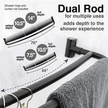 Carregar imagem no visualizador da galeria, 44 in. to 70 in. Double Curved Shower Rod (Matte Black Finish)
