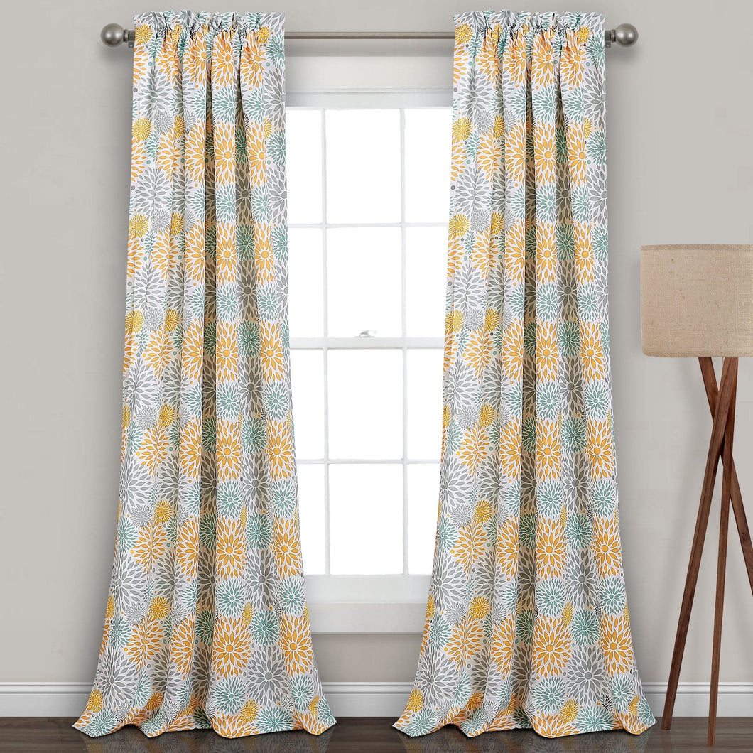 Blooming Flower Light Filtering Window Curtain Panel Set