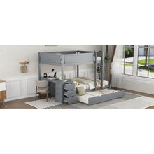 Carregar imagem no visualizador da galeria, Full-Over-Full Bunk Bed with Twin size Trundle, Storage and Desk, Gray
