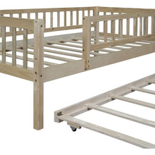 Load image into Gallery viewer, Twin Size Wood Daybed with Trundle and Fence Guardrails, Natural
