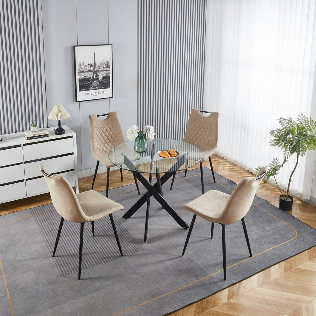 1+4,5pieces dining set, Table metal leg Mid-century Dining Table for 4-6 people With glass Table Top, Pedestal Dining Table, End Table Leisure Coffee Table