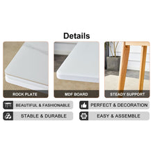 Load image into Gallery viewer, White stone burning tabletop with rubber wooden legs, foldable computer desk, foldable office desk, Modern PU leather high back cushion side chair with wood grain metal legs.
